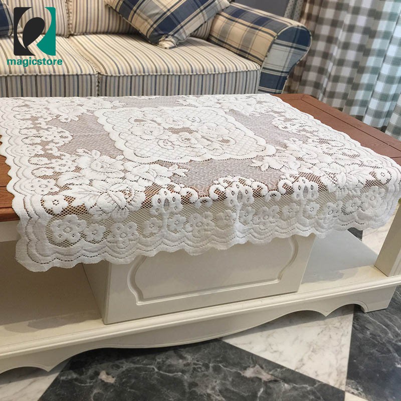 Khăn Trải Bàn Hình Vuông 80x80cm Phối Ren Hoa Chất Liệu Polyester Có Thể Giặt Máy