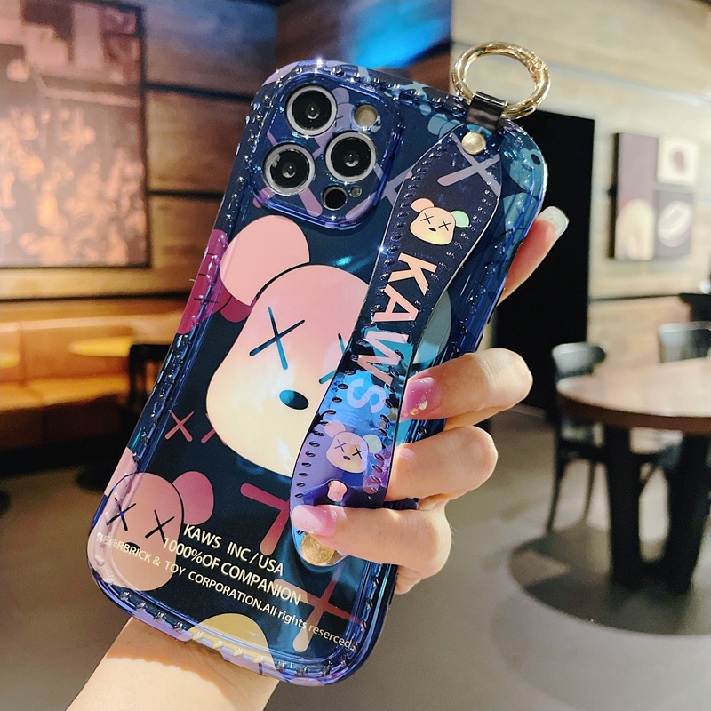 Ốp Điện Thoại Mềm Chống Sốc Màu Laser Hình Gấu Có Dây Đeo Cho iPhone 13 12 11 Pro Max XS XR X 8 + 7 Plus