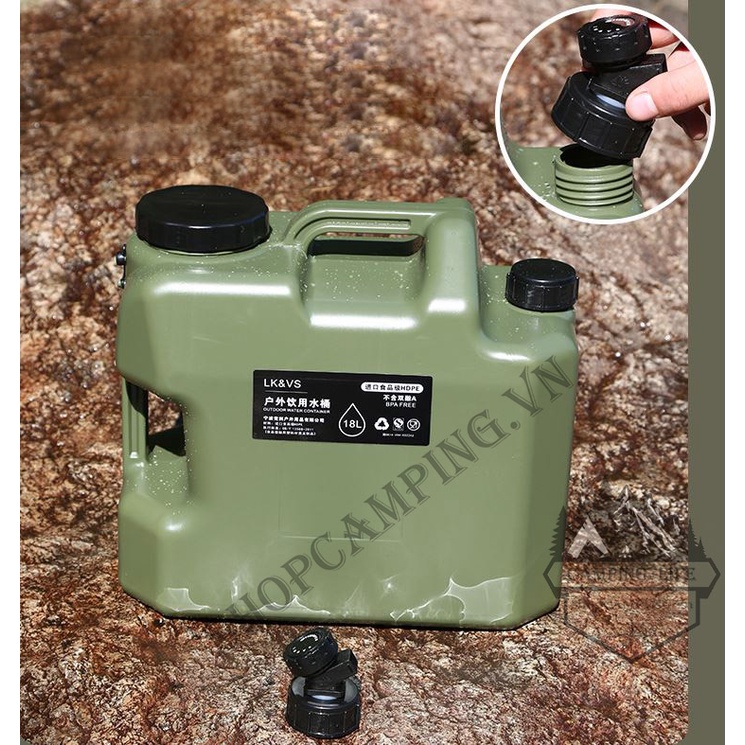 Bình đựng nước CLS 18L xanh rêu, thùng đựng nước dã ngoại cắm trại, du lịch - Camping VietNam