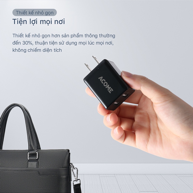 Củ Sạc Nhanh ACOME AC03U 2 Cổng Sạc USB Nguồn Ra 2.4A Sạc Đồng Thời 2 Thiết Bị Hàng Bảo Hành Chính Hãng
