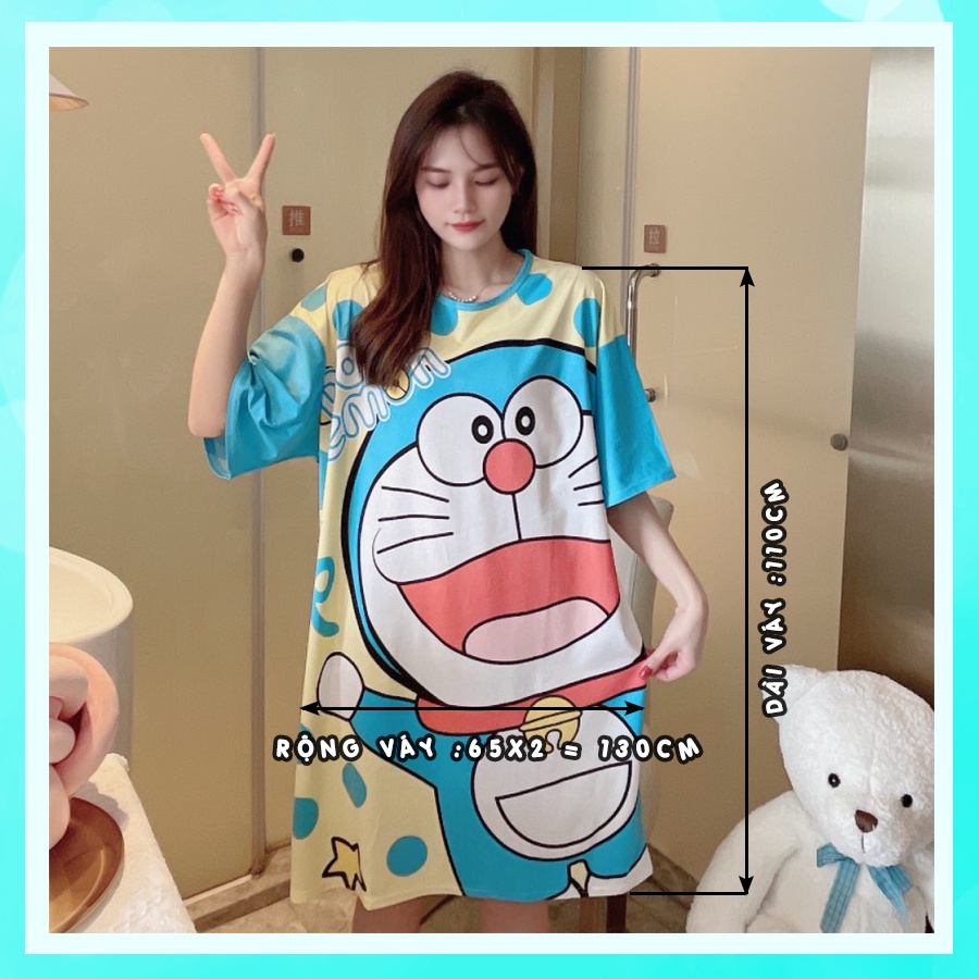 Váy ngủ nữ cộc tay dễ thương big size cao cấp chất cotton mịn mát họa tiết hoạt hình đáng yêu VNN07