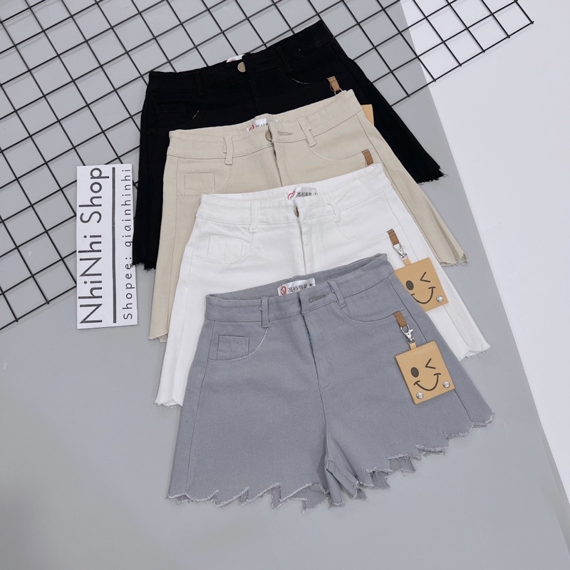 Quần short skin co dãn giả bò cắt gấu, Quần đùi nữ cạp cao QS1231 - NhiNhi Shop