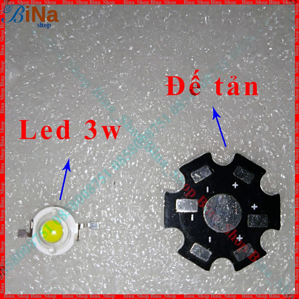 Chip LED 1W/3W 3-4V, Đế tản (mua riêng)