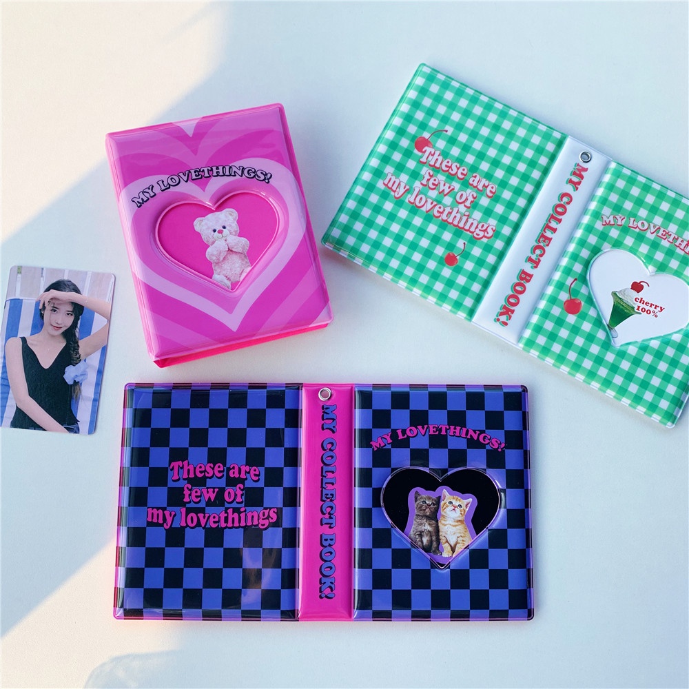Kawaii 3 Inch Photo Album Cat Bear Cherry Chessboard Storage Card Bag Idol Postcards Photocard Collect Organizer