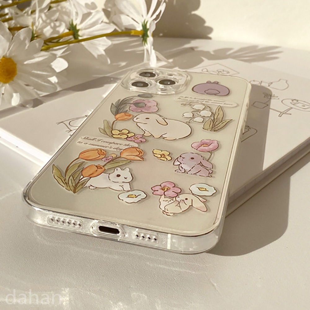 Ốp Điện Thoại Silicone TPU Mềm Trong Suốt Chống Sốc Hình Thỏ Hoa Tulip Cho iPhone 13 Pro Max 12 Pro Max 11 Pro Max 7 8 Plus XR XS Max 12/13
