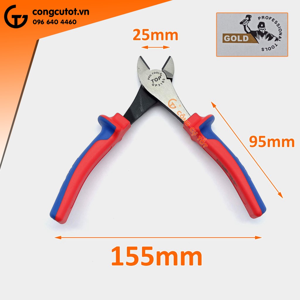 Kìm cắt chéo cao cấp 160mm TopGold lưỡi thép giàu Crôm tôi cao tần độ cứng HRC62