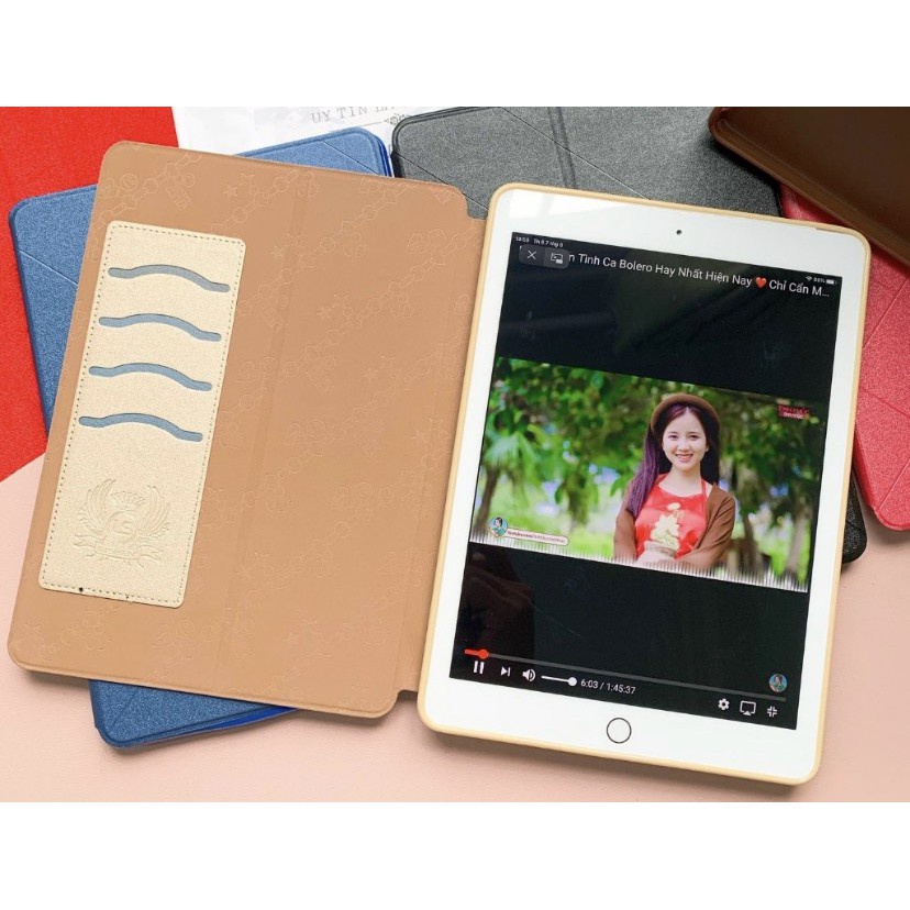 Bao da i Pad Mini 1 2 3 4 5 (9.7 inch) da xịn, ngăn đựng thẻ, chống xem phim tiện lợi