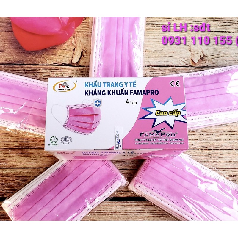 Hộp 50 cái Khẩu trang y tế 4 lớp giấy kháng khuẩn Famapro Nam Anh