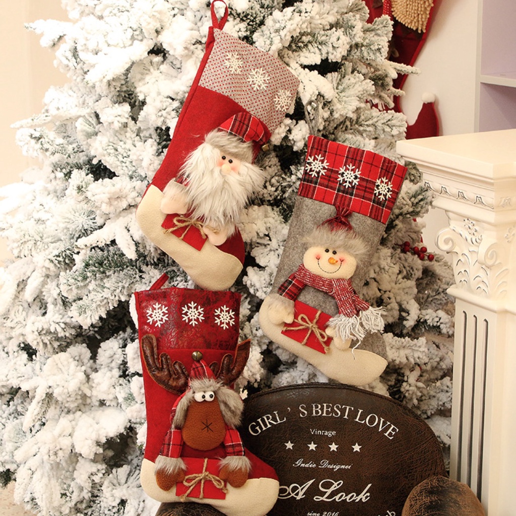 Túi vớ đựng quà giáng sinh noel hình ông già tuần lộc - chất liệu gia công loại tốt