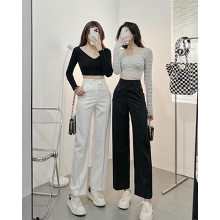 Áo cổ tim tay dài▪️basic croptop