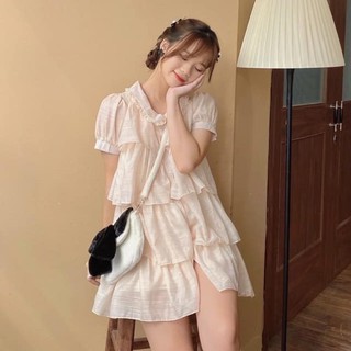 Váy babydoll cổ bèo voan tơ tầng Ulzzang tiểu thư