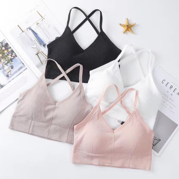 Các loại áo bra đẹp nhất - Áo tập Gym Yoga Thể dục đẹp dây chéo màu hồng, vàng, đen, trắng, da, xám 🎁