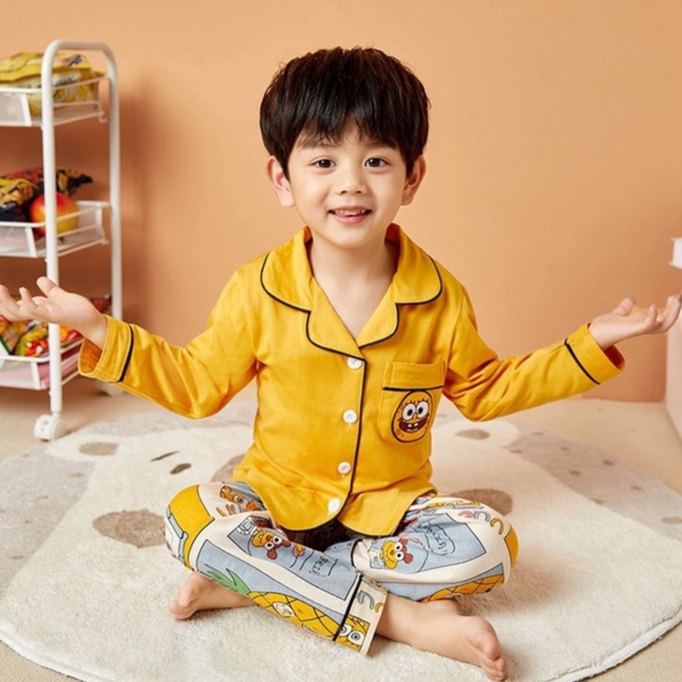 Bộ Đồ Ngủ Cotton Tay Dài In Họa Tiết Hoạt Hình Dễ Thương Cho Bé đồ hàn quốc cho bé trai
