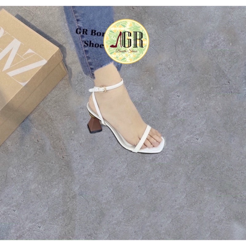 Sandal quai mảnh da mềm gót gỗ vàng 6 cm ( hàng đẹp)