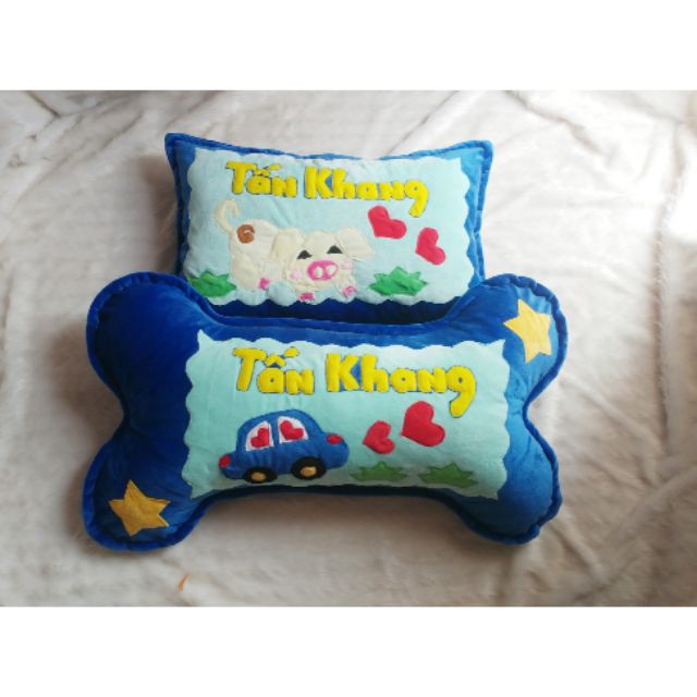 Cặp gối nằm và gối ôm handmade heo con, ô tô may chữ theo yêu cầu