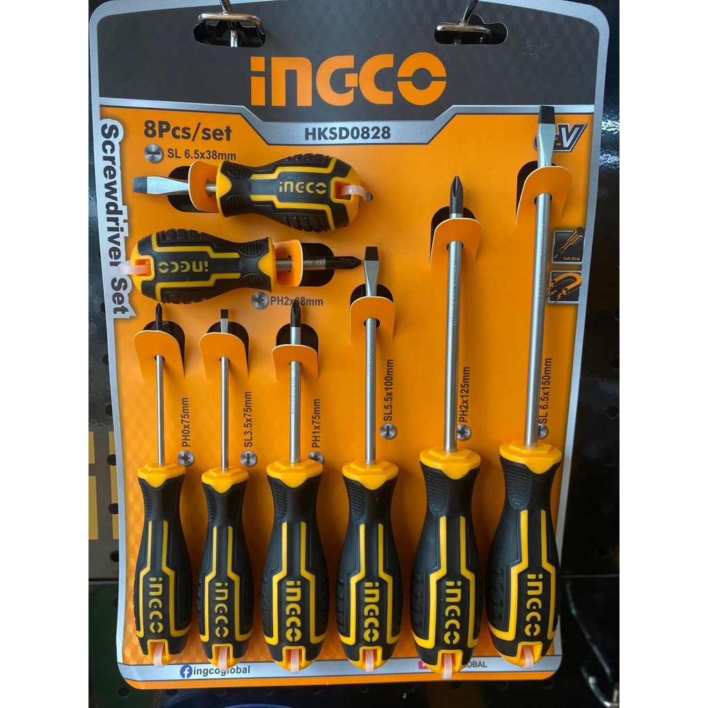 Bộ Tua vít 8 chi tiết tay cầm cao su mềm INGCO HKSD0828
