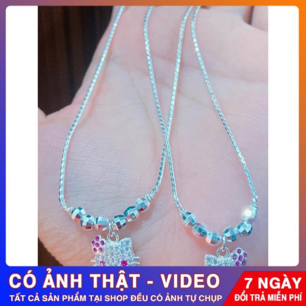 Bộ bạc kitty gồm dây chuyền, hoa tai, vòng tay, nhẫn kitty bé gái, trang sức bạc nguyên chất M2- Tuấn Thoan JEWELRY