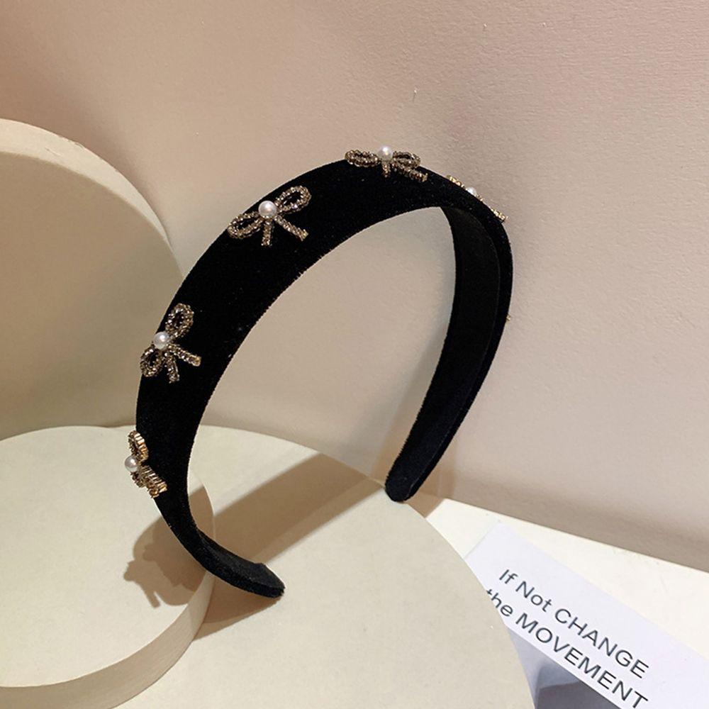 Băng Đô Cài Tóc Vải Nhung Phối Nơ Đính Ngọc Trai Phong Cách Cổ Điển Sang Trọng Cho Nữ|Dây Buộc Tóc Nhiều Màu Sắc Phong Cách Hàn Quốc