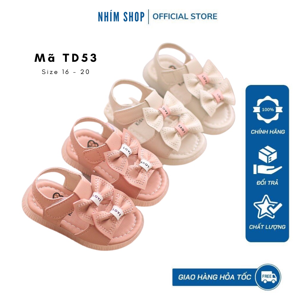 Dép tập đi sandal bé gái họa tiết nơ có quai dán trắng hồng dễ thương phù hợp cho trẻ em 6 tháng đến 1 tuổi TD53