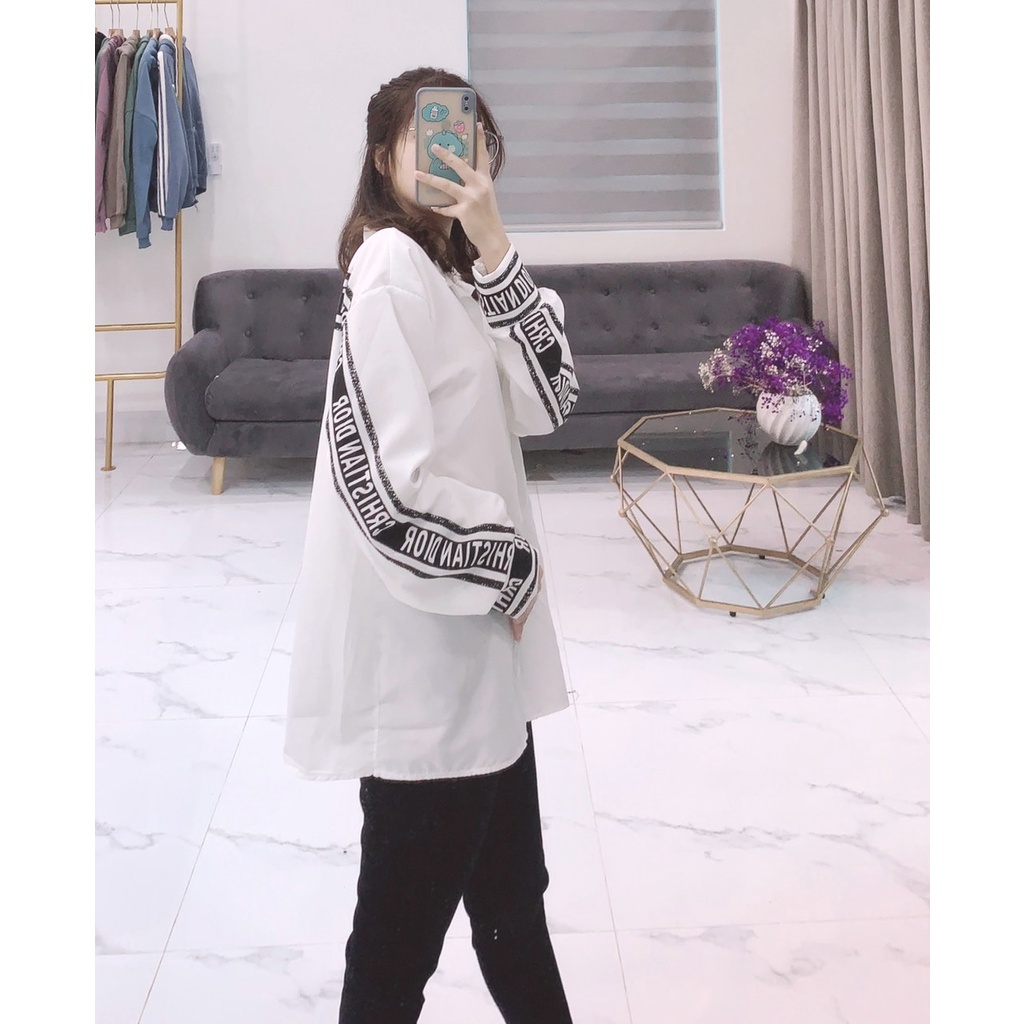 Áo Sơ Mi  Nữ Form Rộng Viền Tay Dày Mịn Unisex Thiết Kế Thời Trang Kiểu Dáng