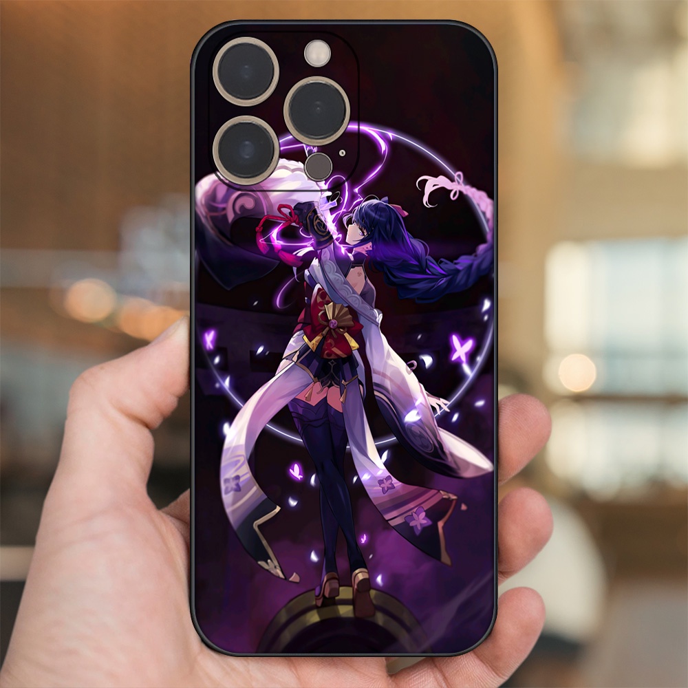 Ốp lưng iPhone 13 Pro dẻo đen cạnh vuông in hình Raiden Shogun Genshin Impact