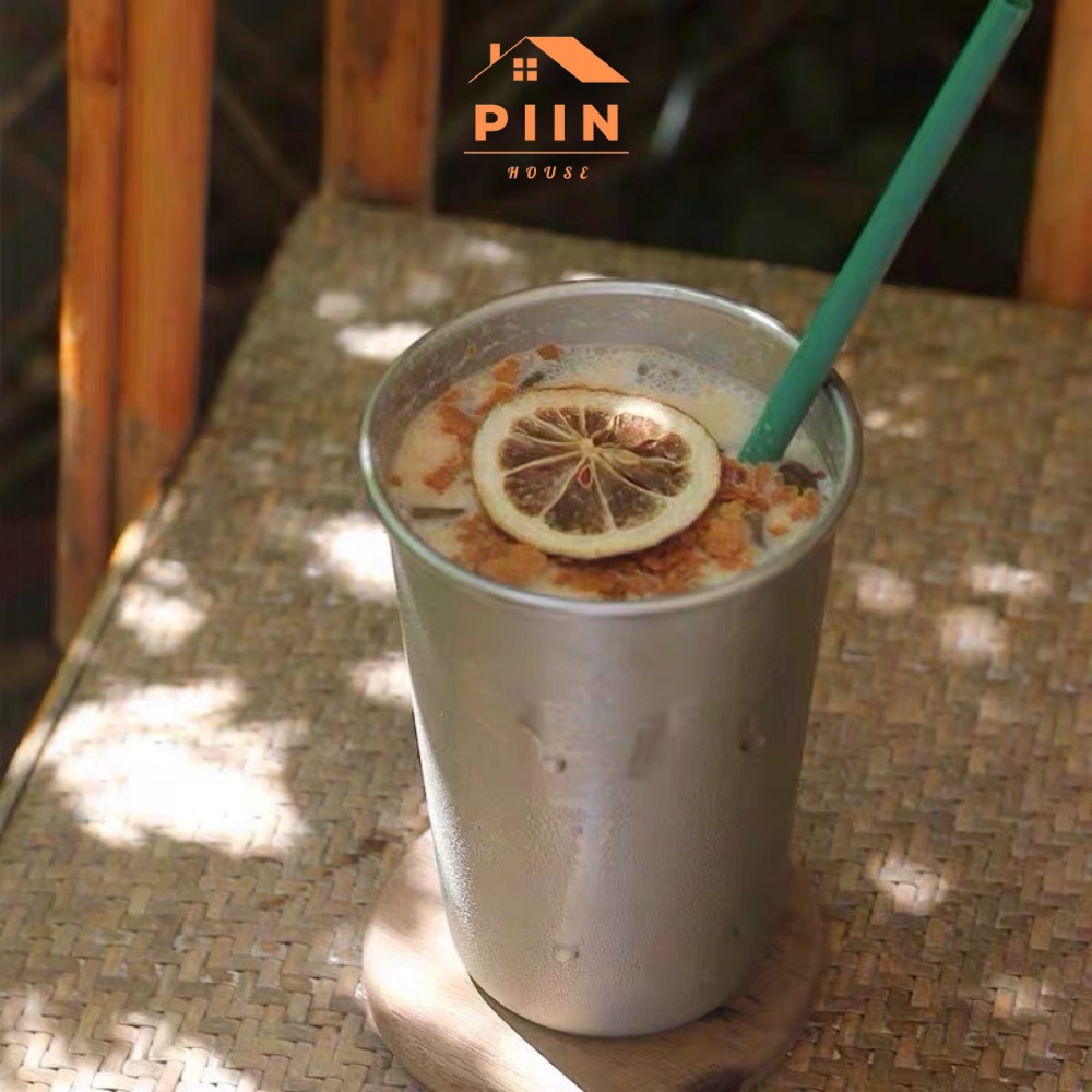 Cốc giữ nhiệt size lớn 600ml kim loại inox kèm ống hút phong cách Băc Âu đựng đồ uống - PIIN HOUSE
