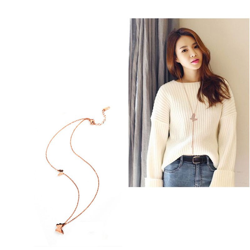 Dây chuyền thép titan mạ vàng hình 2 chú bướm xinh xắn