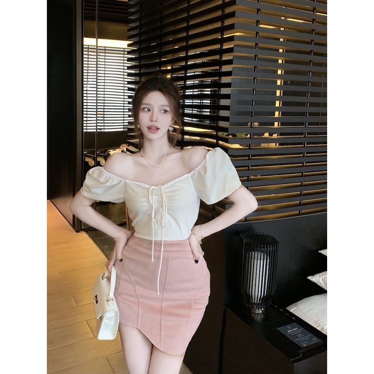 Áo Crop Top Tay Phồng Ngắn Cổ Vuông Dáng Ôm Thời Trang Mùa Hè Mới Cho Nữ