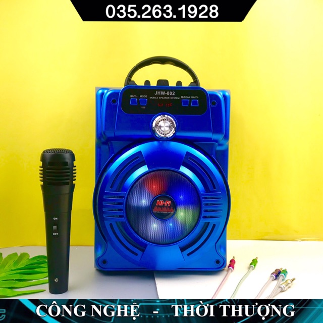 Bộ loa karaoke bluetooth không dây JHW802 tặng kèm micro có dây cắm trực tiếp, âm bass hay cắm usb, thẻ nhớ, cổng 3.5