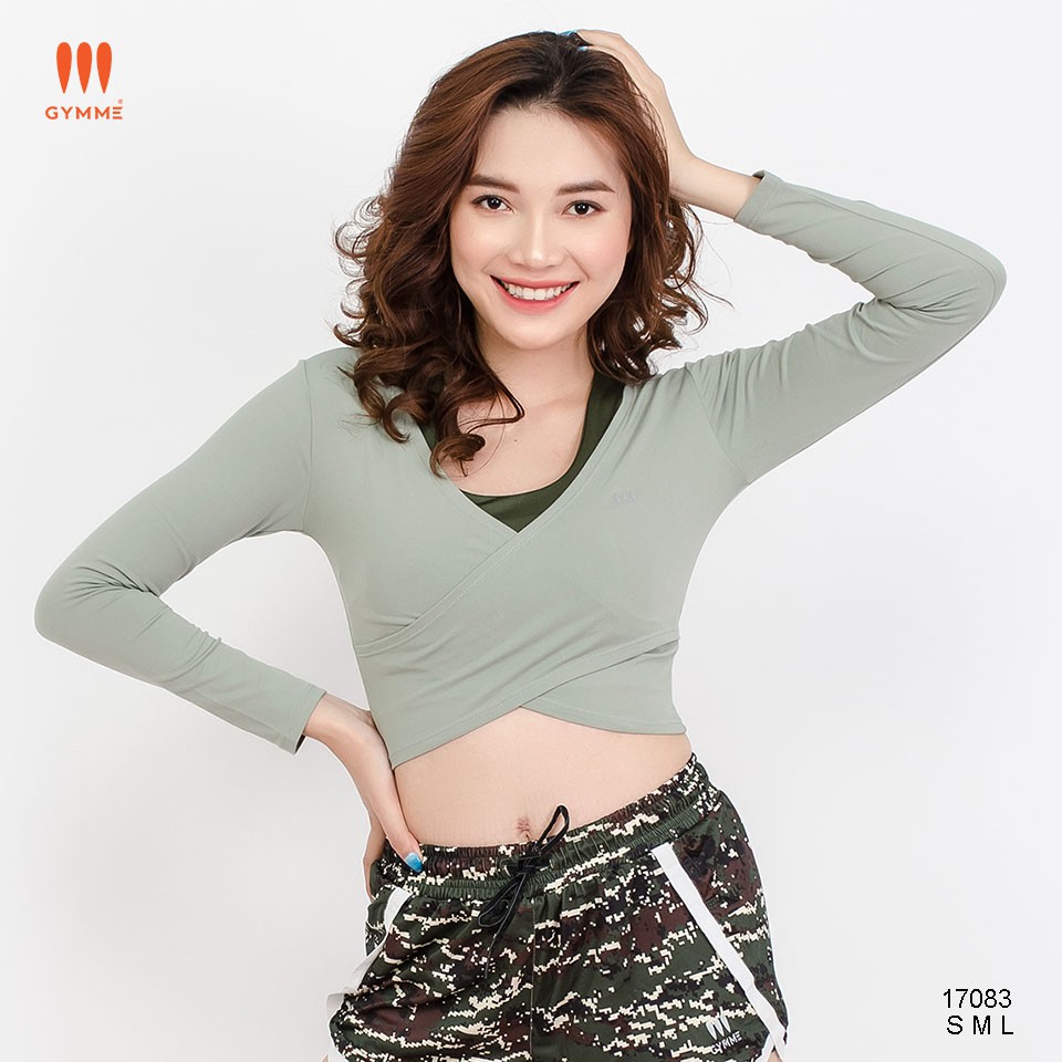 Áo croptop tập gym yoga nữ GYMME tay dài đắp chéo - 17083