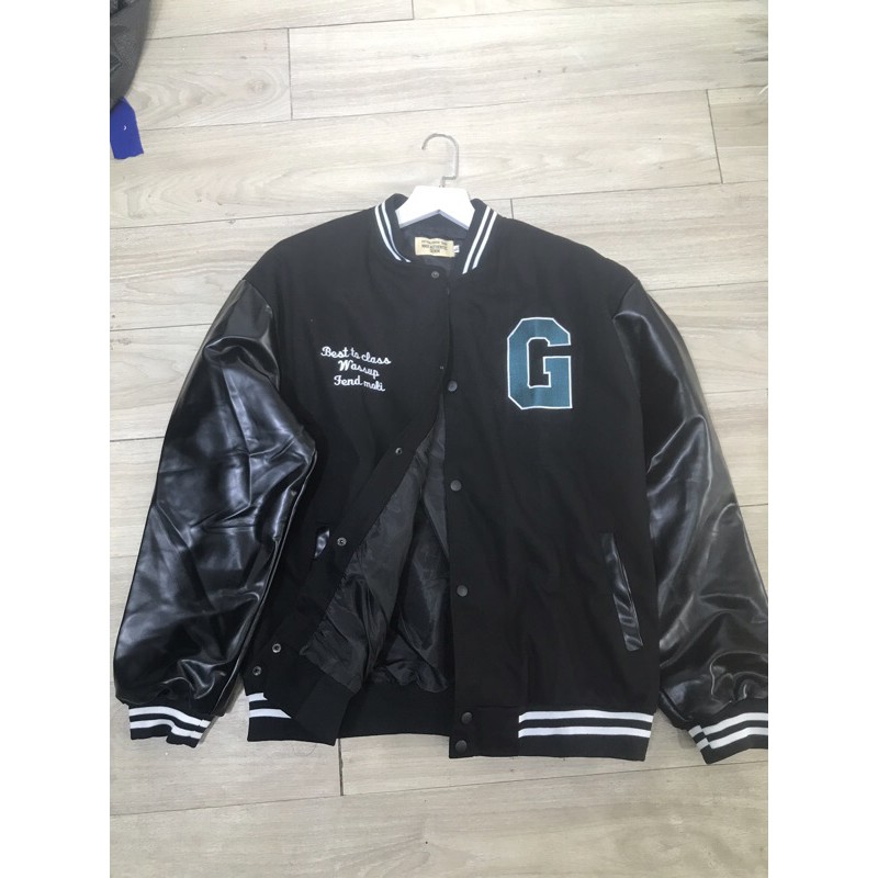 ÁO BOMBER PHỐI TAY DA UNISEX HÌNH THÊU TOÀN BỘ - Ảnh thật | BigBuy360 - bigbuy360.vn