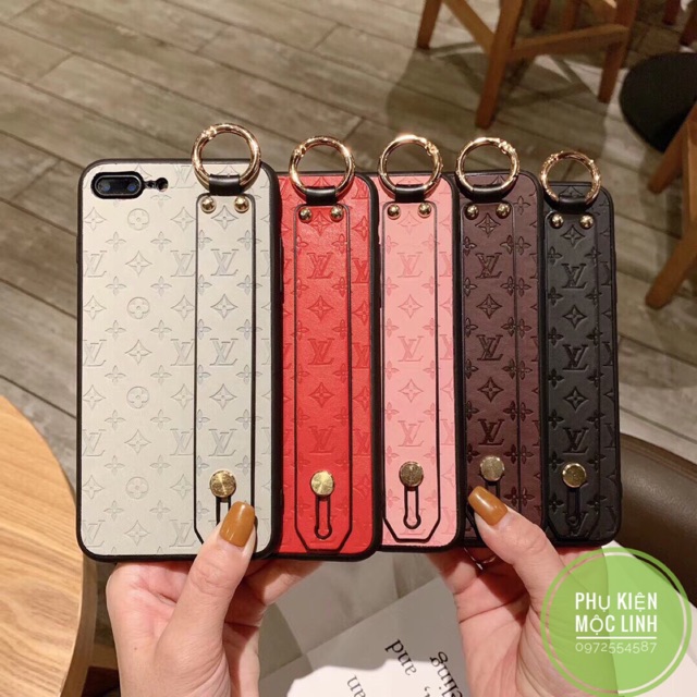 [ iphone xs max x 8plus 7plus 8 7 6plus 6 ] ốp lv giả da kèm tay móc đỡ điện thoại sang chảnh