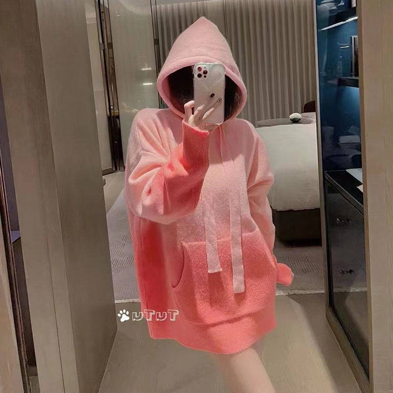Áo Hoodie Dệt Kim Màu gradient Phong Cách Châu Âu Thời Trang Mùa Đông Mới Cho Nữ 2021