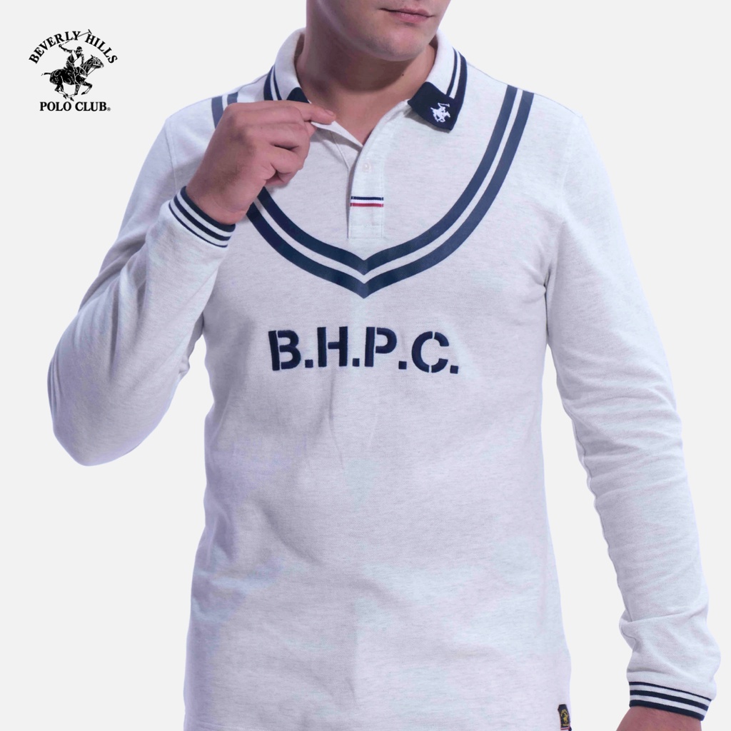 Beverly Hills Polo Club - Áo polo Áo polo dài tay Nam Slim Fit Xám melange phối GMM3- BHPC PMSLW21TL032