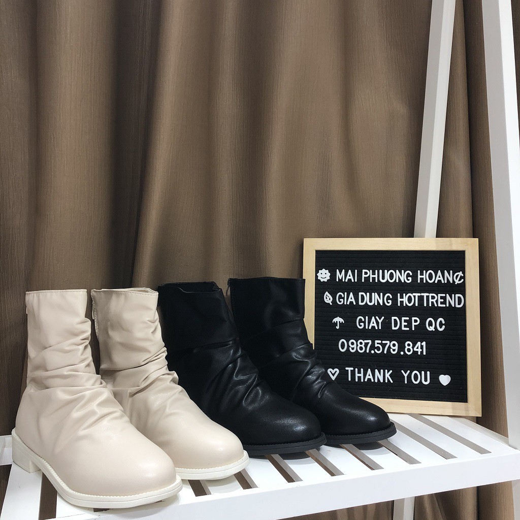 K] 💕Có sẵn💕 Boot Nhăn Nữ Cổ Cao Da Mềm Khóa Sau - Êm Chân Năng Động Cao Cấp | BigBuy360 - bigbuy360.vn