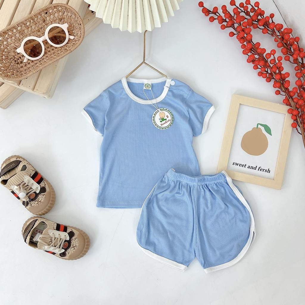 Bộ Cộc Tay Vải Tăm Lạnh Cho Bé Trai, Bé Gái Từ 6-16kg, Cài Cúc Vai Tiện Lợi - Thấm Hút Mồ Hôi- BO86