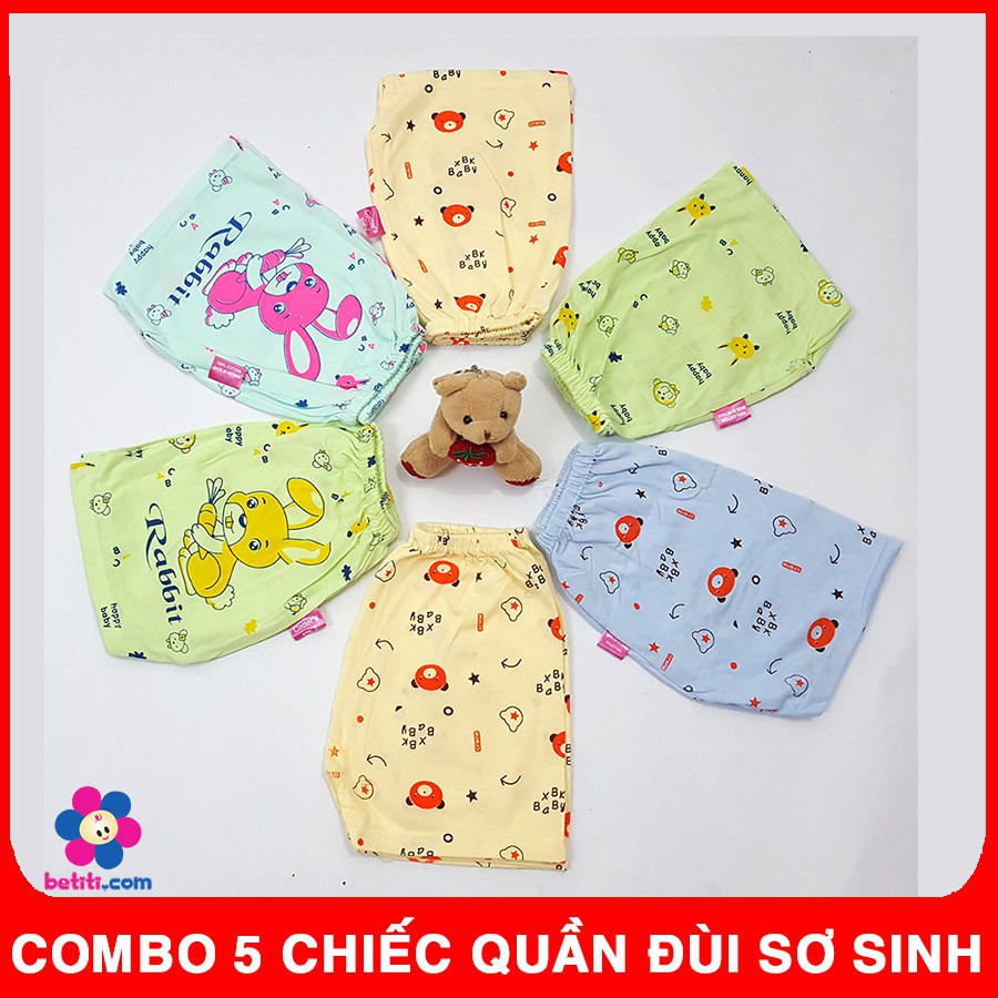 COMBO 5 Chiếc Quần Đùi Sơ Sinh Họa Tiết Gấu Cho Bé Dưới 6.5kg