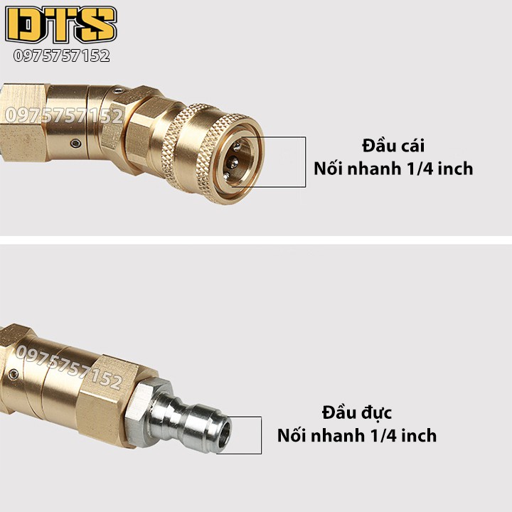 Khớp xoay điều chỉnh 360 độ nối béc súng xịt rửa của máy rửa xe áp lực cao - Ren nối nhanh 1/4 inch