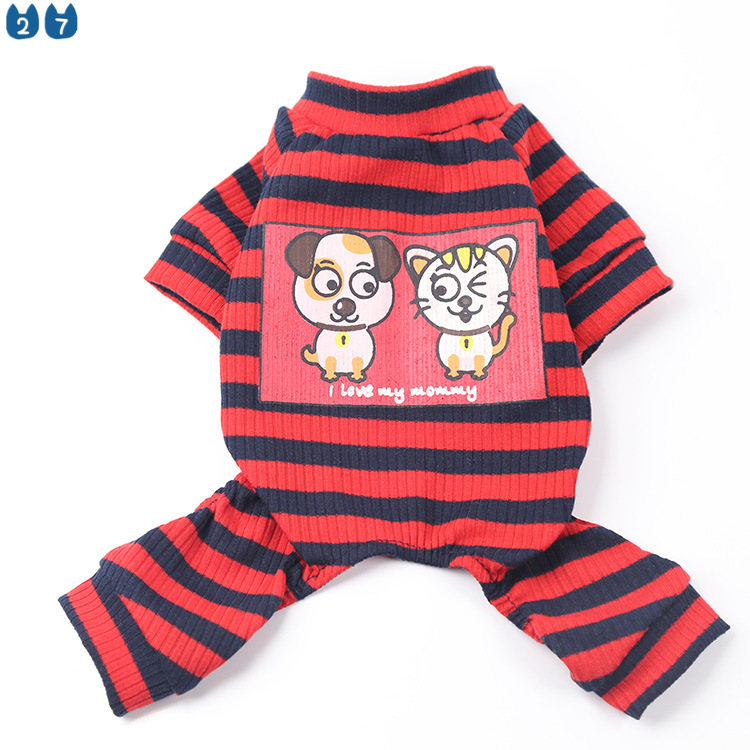 Bộ Áo Liền Quần Cotton Mềm Mại Họa Tiết Sọc Ngang 27G Thời Trang Cho Thú Cưng
