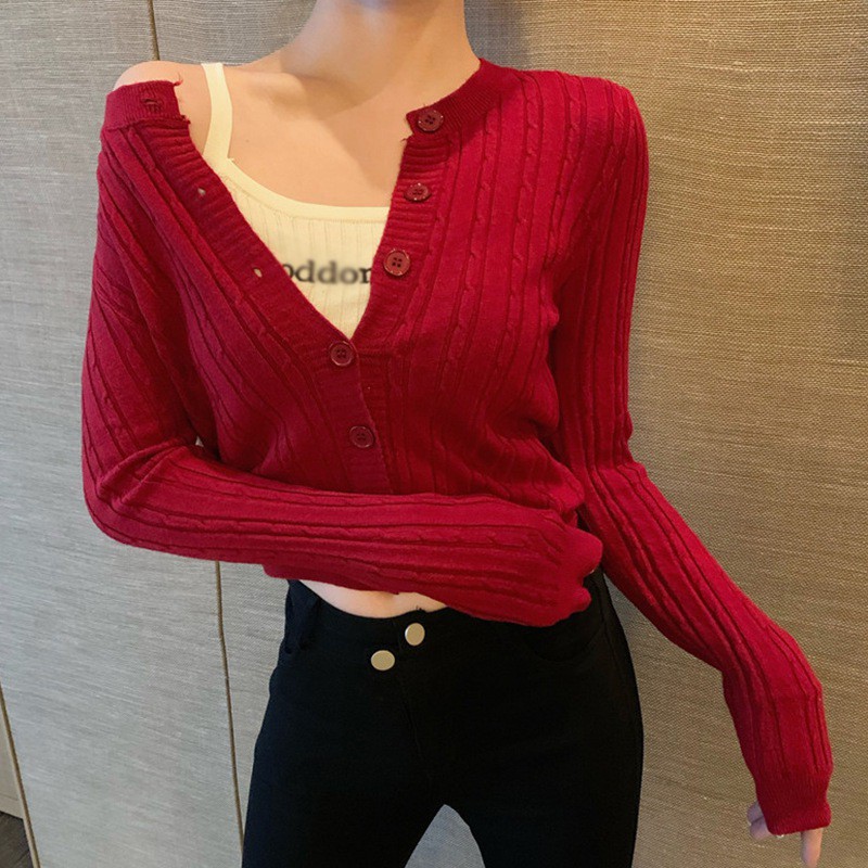 Áo Khoác Cardigan Tay Dài Dáng Ôm Phong Cách Retro Xinh Xắn Dành Cho Nữ