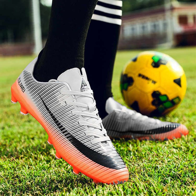 Luo Giày Bốt Đá Bóng Đế Phẳng Mũi Tròn Bằng Cao Su PU Cột Dây Chống Trượt Miệng Dài