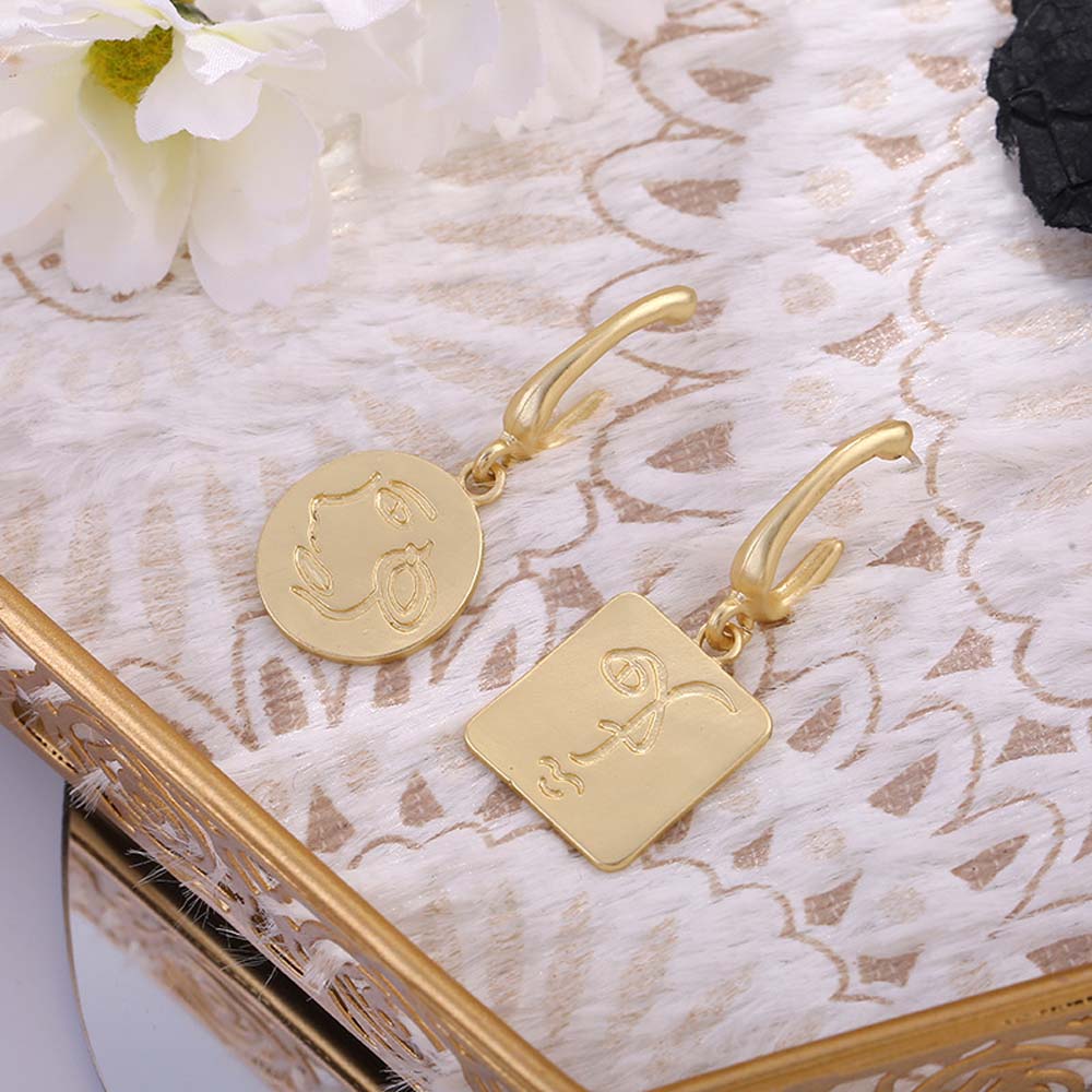 Hoa Tai Kim Loại Thiết Kế Hình Học Bất Đối Xứng Cho Nữ