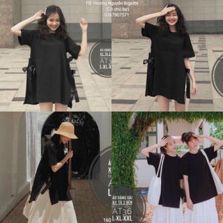 60-90kg Bigsize Áo Thun dáng dài xẻ tà Thắt nơ 2 bên