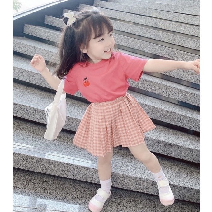 Sét Váy Cherry Hồng Siêu Xinh Cho Bé