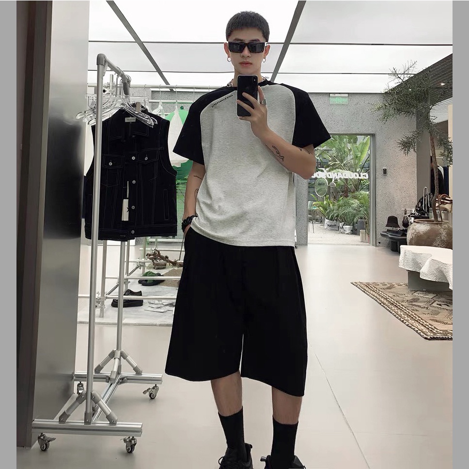 Áo thun nam Raglan xám đen