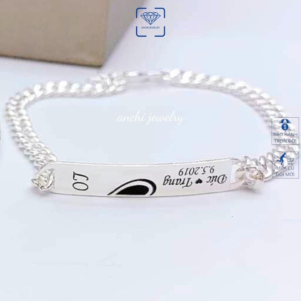 Lắc tay đôi khắc tên ghép hình trái tim , chuẩn bạc ta sáng đẹp - Anchi jewelry