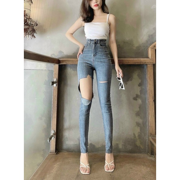 quần jean lưng siêu cao rách to(hình thậ)