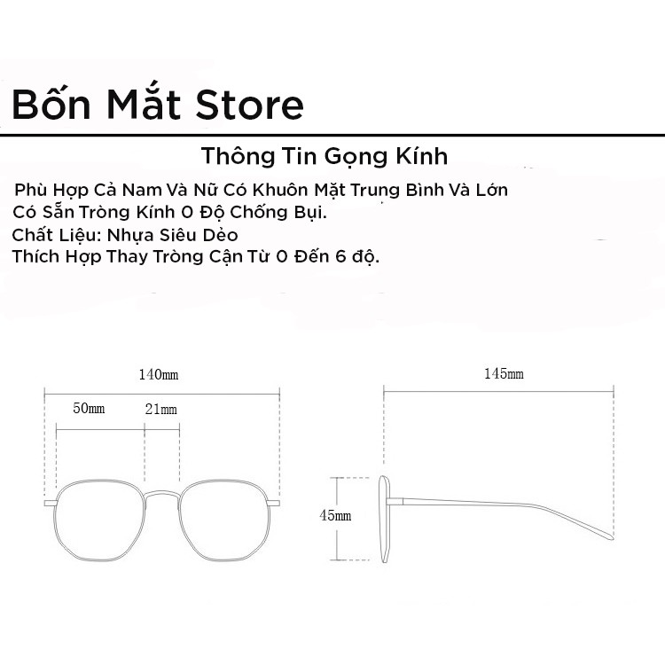 [Mã FARSSTGRE giảm 5K đơn bất kỳ] Gọng Kính Cận Nam Nữ Nhựa Dẻo Tr90 Form Vuông Lớn B054 | BigBuy360 - bigbuy360.vn