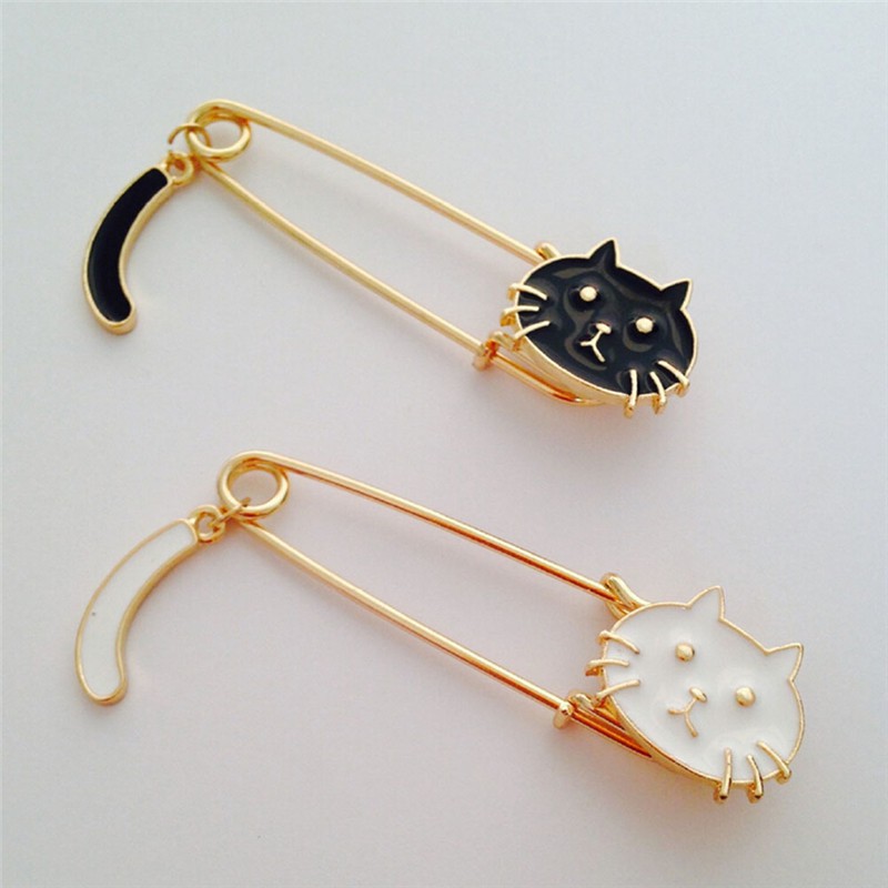 [springeven] Ghim Cài Áo Hình Mèo Đen Trắng Dễ Thương Tinh Tế Thời Trang Cho Nữ