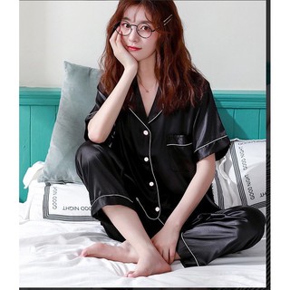 [ RẺ VÔ ĐỊCH ] Bộ Lụa Mặc Nhà Nữ Trơn Cộc Tay Quần Dài Chất Lụa Siêu Mềm ( Hàng Luôn Sẵn) T12